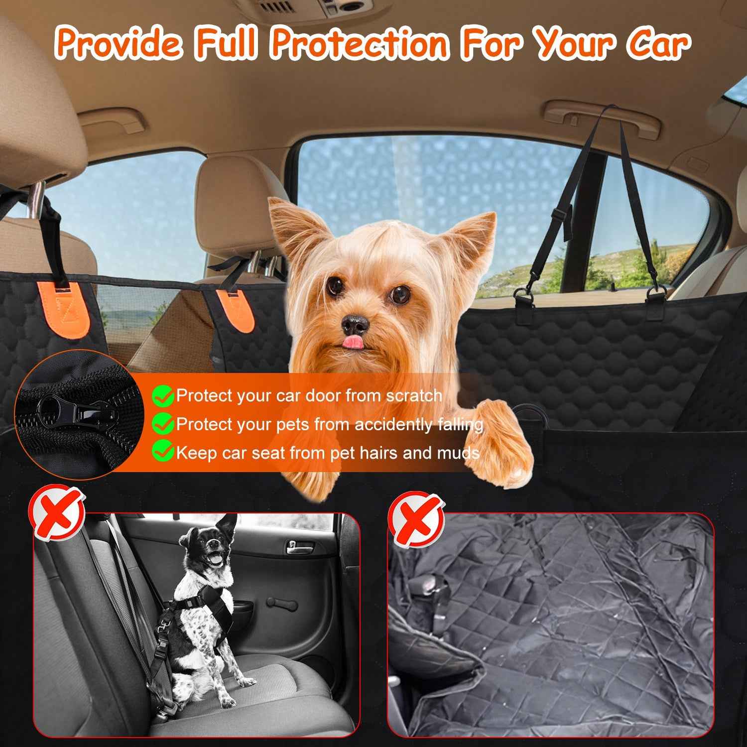 Waterproof Dog Car Seat Cover Hammock with Mesh Window & Storage Pocket
