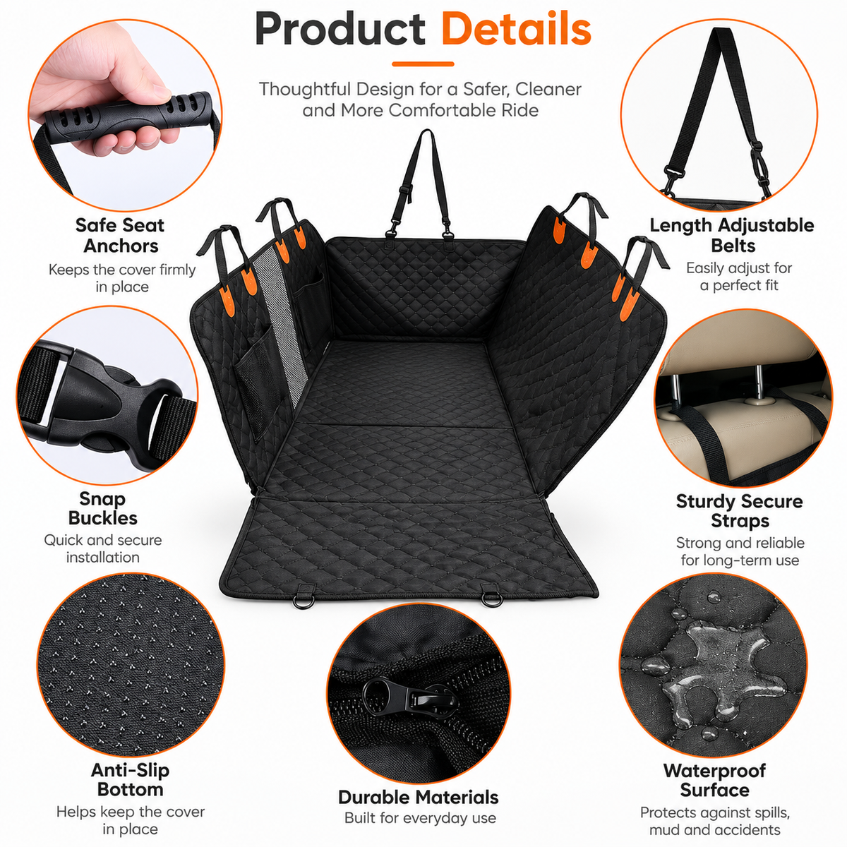 Hard Bottom Dog Car Seat Cover – Waterproof Back Seat Extender
